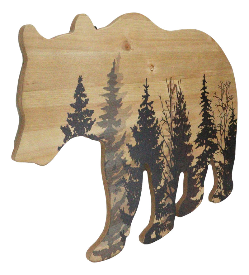 Western Black Bear With Pine Trees Forest Silhouette Wooden Cutout Wall Decor