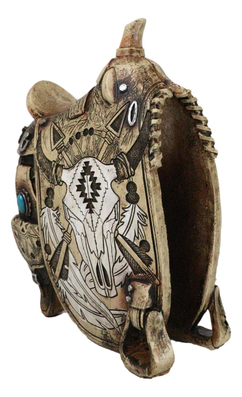 Western Country Cowboy Navajo Tribal Indian Cow Skull Horse Saddle Figurine