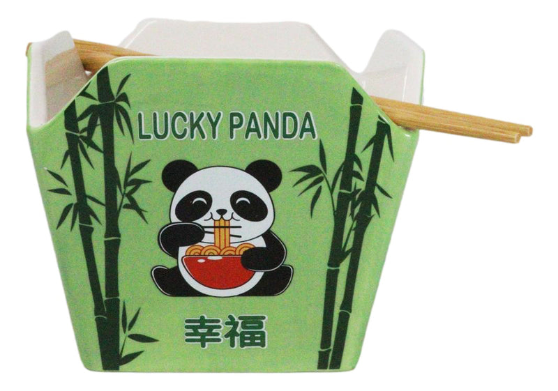 Lucky Panda With Bamboo Ramen Takeout To Go Box Serving Bowl With Chopsticks Set