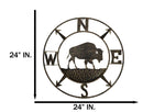 Bison Buffalo with N-S-E-W Compass Cardinal Directions Metal Wall Circle Sign