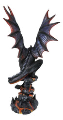 Fira Legendary Black Ember Dragon Perching On Volcanic Rocks with Lava Statue