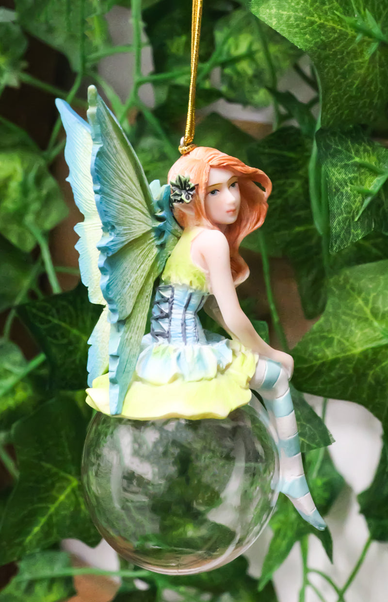 Green Clover Bubble Rider Fairy Hanging Ornament Amy Brown Holiday Collection