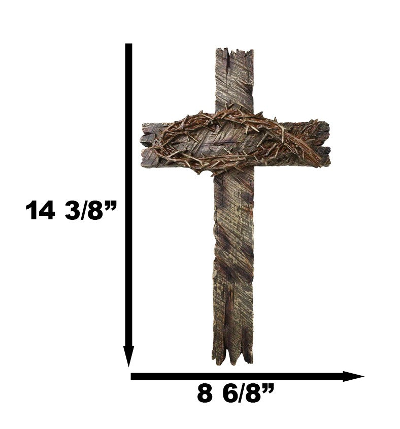 Rustic Western Faux Distressed Wood Crown Of Thorns Ichthys Fish Wall Cross