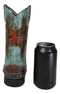 Southwestern Turquoise Tribal Aztec Patterns Faux Leather Cowboy Boot Vase