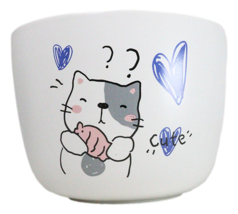 Whimsical Anime Cat With Fish Donburi Ramen Soup Bowl With Chopsticks And Lid