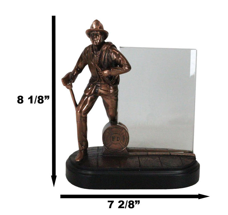 Heroic Fire Fighter Fireman With Axe And Hose 6"X4" Glass Picture Frame Figurine