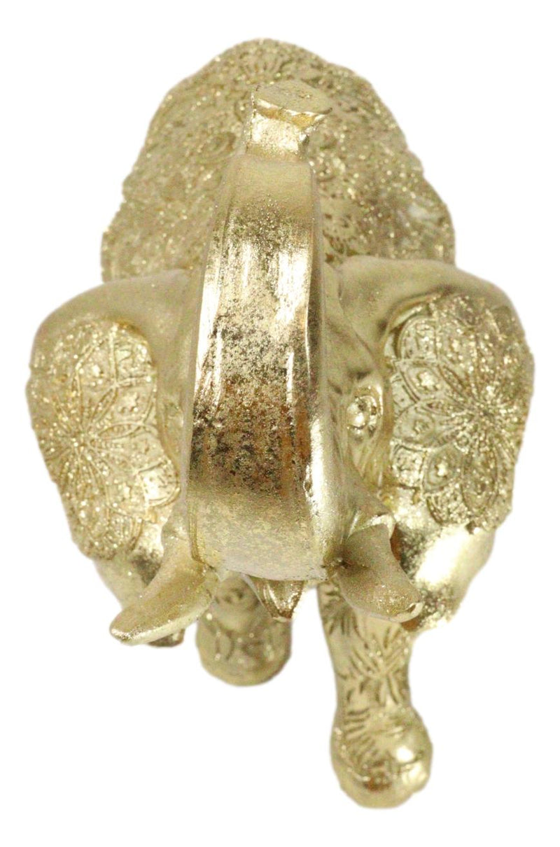 Feng Shui Zen Royal Gold Ornate Mandala Design Elephant With Trunk Up Figurine