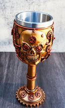 Golden Steampunk Mechanical Gearwork Skull Face Wine Goblet Drink Chalice Cup