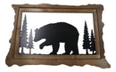 20"L Rustic Scenic Forest Black Bear Silhouette Metal And Wood Framed Wall Decor