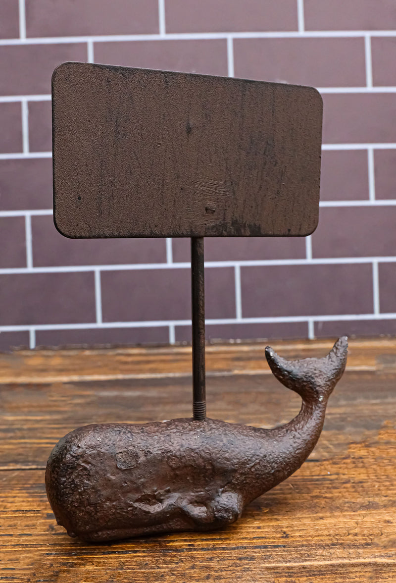 Rustic Cast Iron Sperm Whale Cachalot Decorative Paperweight Chalk Board Sign