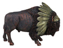 Bison Buffalo With Indian Chieftain Roach Headdress Decorative Figurine 12"L