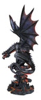 Fira Legendary Black Ember Dragon Perching On Volcanic Rocks with Lava Statue