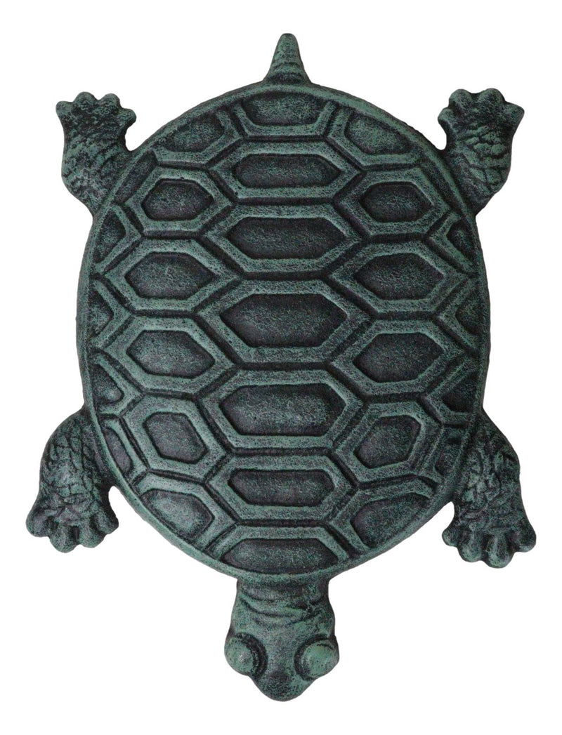 Pack Of 4 Cast Iron Verdigris Marine Sea Turtle Shell Garden Stepping Stones