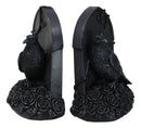 Dark Prophecy Raven Crow Perching On Black Roses Tombstone Figurine Bookends