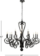 Large Modern Black Iron Ornate French Scroll 18 Arms Chandelier Pendant Lamp