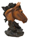 Wild and Free Brown Stallion Equine Horse Bust On Rocky Pillar Base Figurine