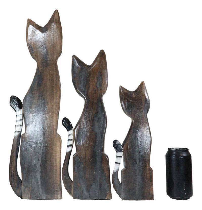 Balinese Wood Handicraft Striped Ears Feline Cat Family Set of 3 Figurines 20"H