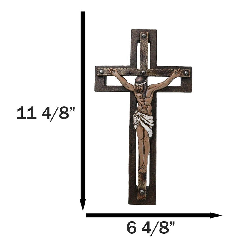 Jesus Christ Crucified Faux Wooden Rustic Bronze Layered Christian Wall Cross