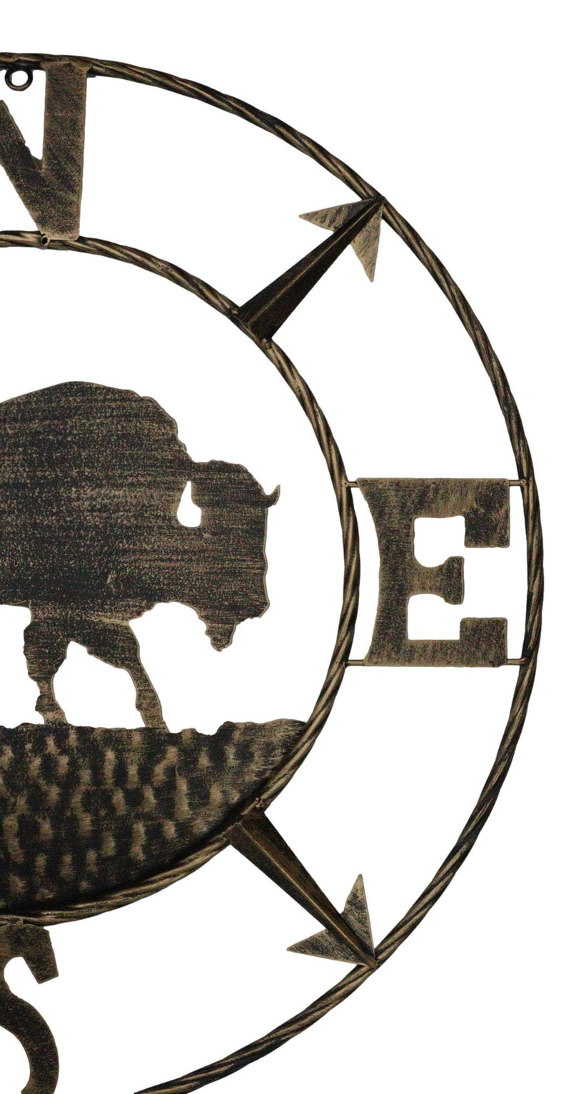 Bison Buffalo with N-S-E-W Compass Cardinal Directions Metal Wall Circle Sign