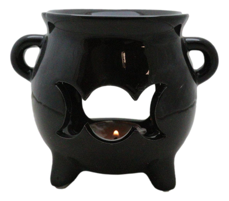 Wicca Witchcraft Triple Moon Black Cauldron Essential Oil Warmer Candle Holder