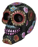 Black Day of The Dead Colorful Floral Blooms Sugar Skull Macabre Figurine 6"L