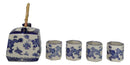 Heavenly Blue Oriental Ryu Dragon King Hexagonal Teapot With 4 Tea Cups Set