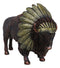 Bison Buffalo With Indian Chieftain Roach Headdress Decorative Figurine 12"L