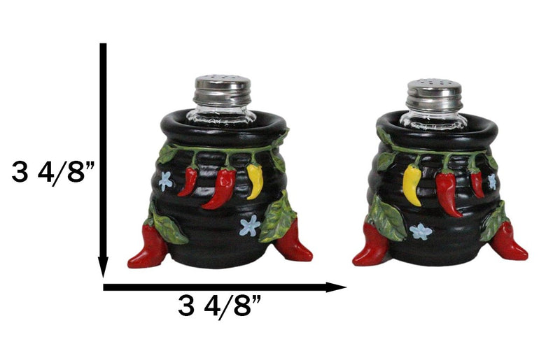 Southwestern Pot Of Chili Peppers Canister Jars Salt Pepper Shakers Holder Set