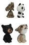 Whimsical Elephant Panda Black Bear And Wolf Set Of 4 Mini Bobblehead Figurines