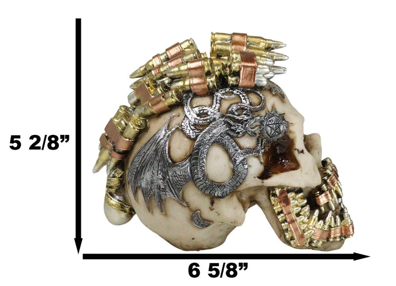 Military War Steampunk Skull With Rifle Bullets Mohawk And Dragon Figurine