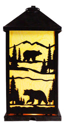 Rustic Black Bear Scenic Forest Mountains Electric Metal Wall Or Floor Lantern