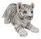 Realistic White Alaskan Siberian Tiger Cub Crouching Decorative Statue 12"L