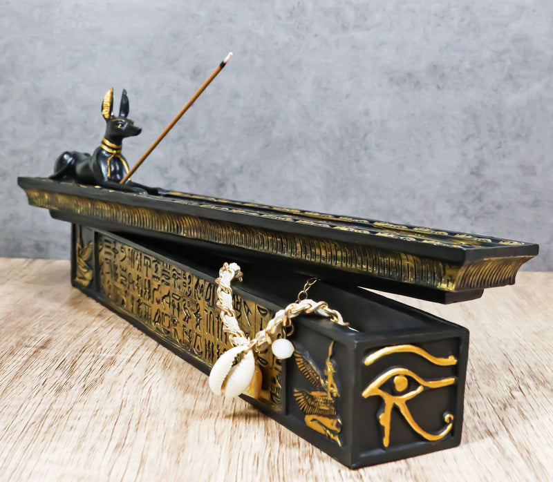 Egyptian God Of The Dead Anubis Jackal Dog Incense Burner And Storage Box Holder