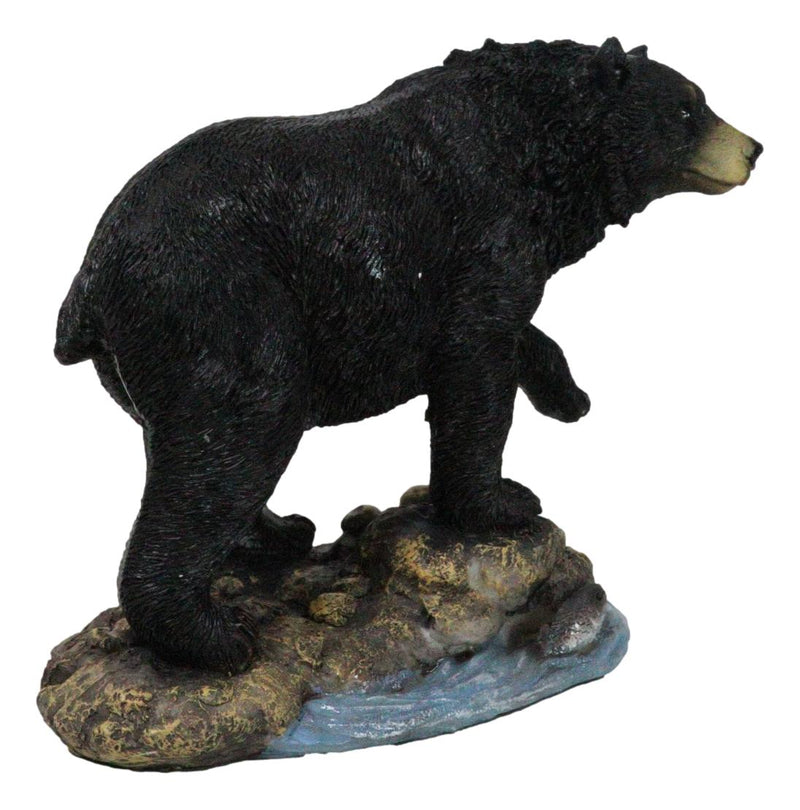 Rustic Wildlife Forest Black Bear Fishing By Rocky River Bank Figurine Decor