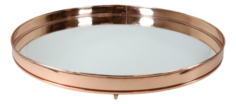 Dining Tabletop Round Metal Serving Platter Mirror Tray Serveware Glam Chic 18"D