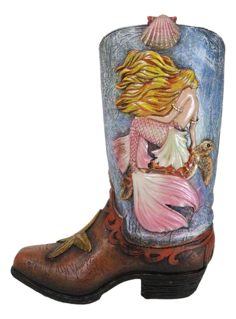 Rustic Western Mermaid Starfish And Sea Turtle Cowgirl Boot Utensils Flower Vase