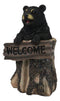 Whimsical Forest Black Bear On Tree Log Holding Welcome Plank Sign Figurine 7"H