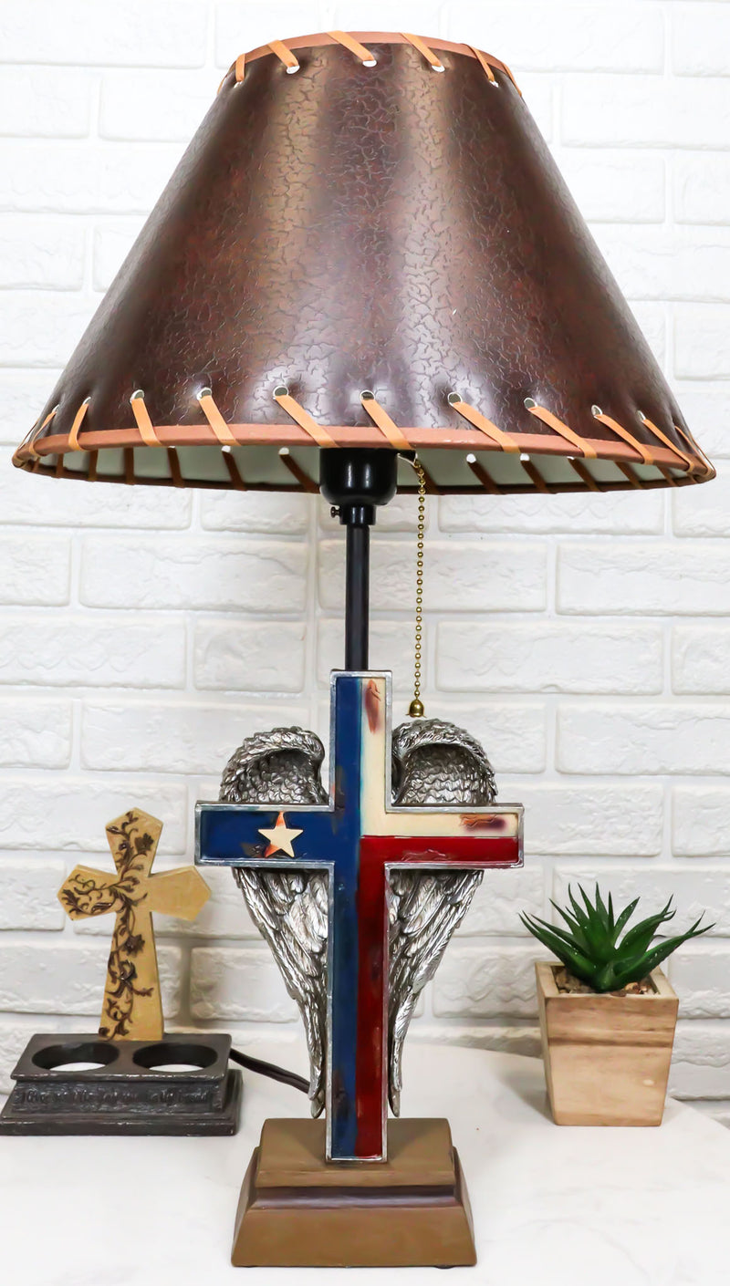 Country Western Texas Lone Star State Flag With Silver Angel Wings Table Lamp