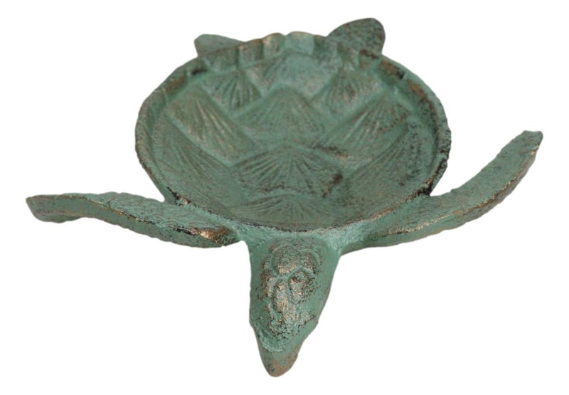 Cast Iron Rustic Verdigris Swimming Sea Turtle Tortoise Coins Jewelry Tray Dish