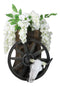 Rustic Western Cow Skull Wagon Wheel By Tree Trunk Decorative Planter Or Vase