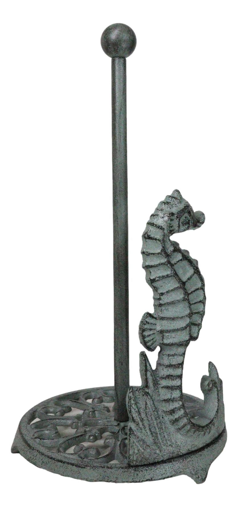 Cast Iron Marine Seahorse With Scroll Pattern Base Kitchen Paper Towel Holder