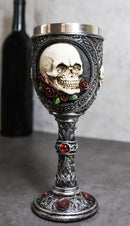 Love Never Dies Sugar Skull On Bed Of Red Roses Wine Goblet With Celtic Knotwork