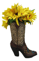 Rustic Western Colorful Aztec Mosaic Patterns Cowgirl Boot Vase Holder Figurine