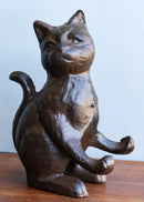 Cast Iron Feline Kitten Cat Business Card Holder Desktop Organizer Figurine