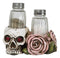 Day Of The Dead Skull With Red Heart Eyes Pink Roses Salt Pepper Shakers Holder