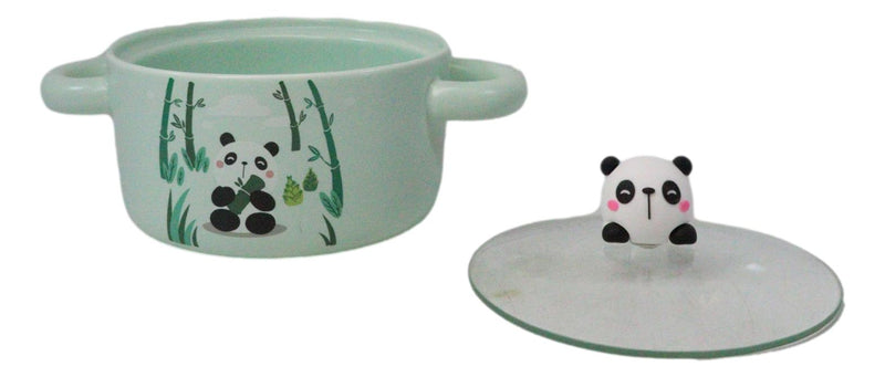 Green Curious Panda Bear Donburi Ramen Soup Bowl With Glass Lid And Handles