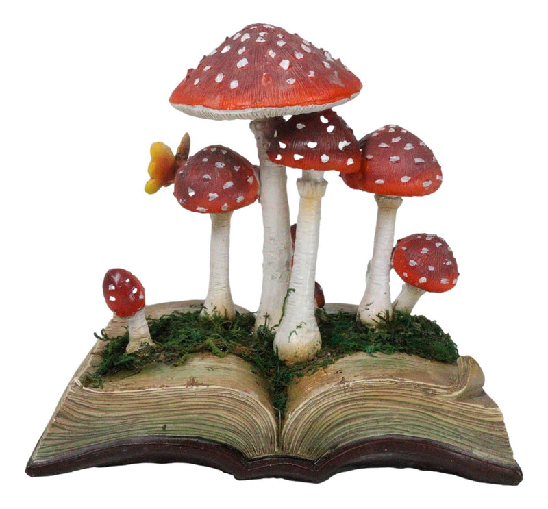 Enchanted Fairy Garden Toadstool Mushrooms Sprouting from Spell Book Figurine