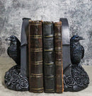 Dark Prophecy Raven Crow Perching On Black Roses Tombstone Figurine Bookends