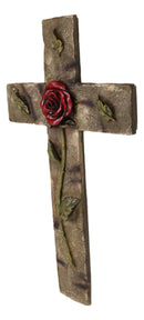 Rustic Western Rose of Sharon Red Rose Stalk With Green Petals Wall Cross Decor