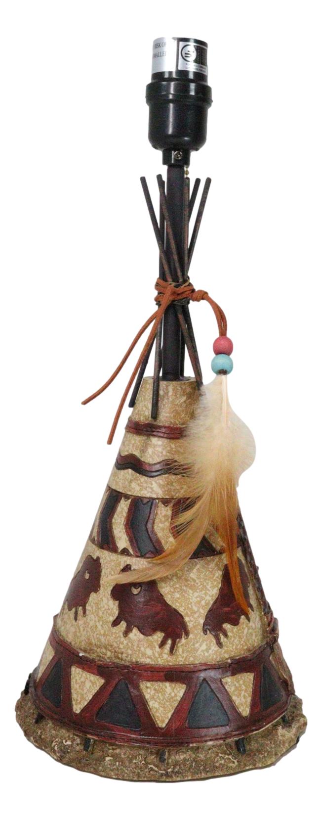 Southwestern Indian Bisons Buffalo Teepee Hut Dreamcatcher Feathers Table Lamp